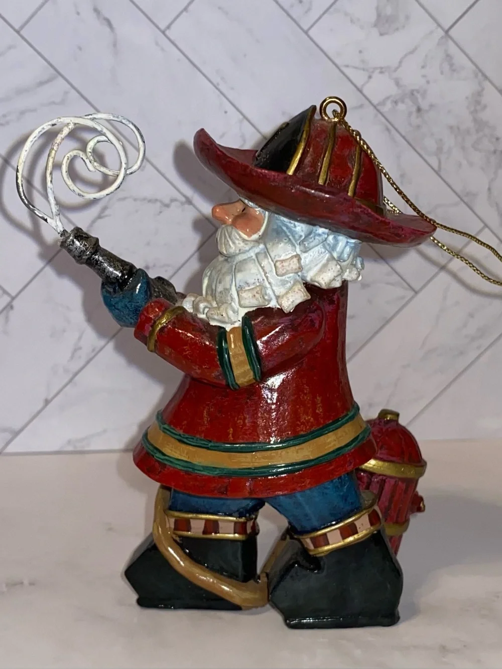 3/$15 Two Whimsical Folk Art Style Firefighter Christmas Ornaments
